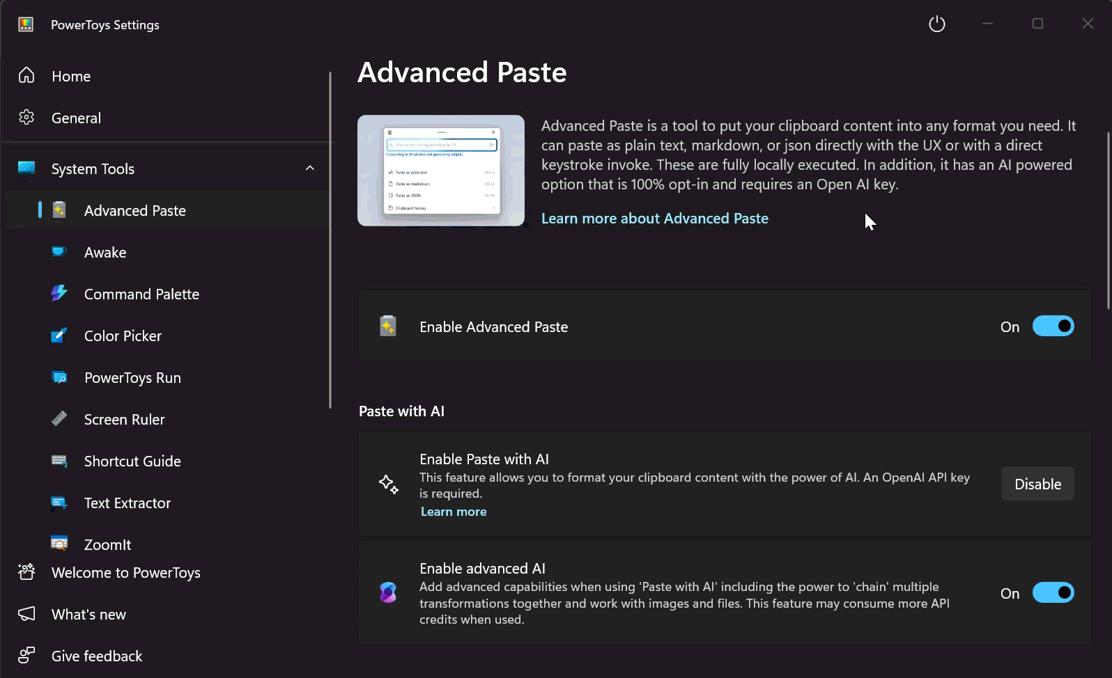 Fig. 5: Configuring keyboard shortcuts for Advanced Paste.