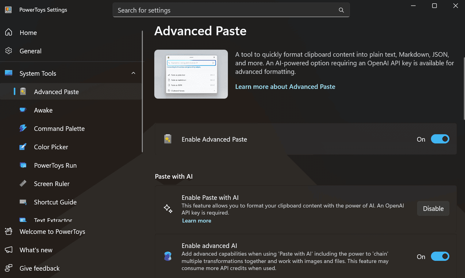 Fig. 1: Advanced Paste is enabled.