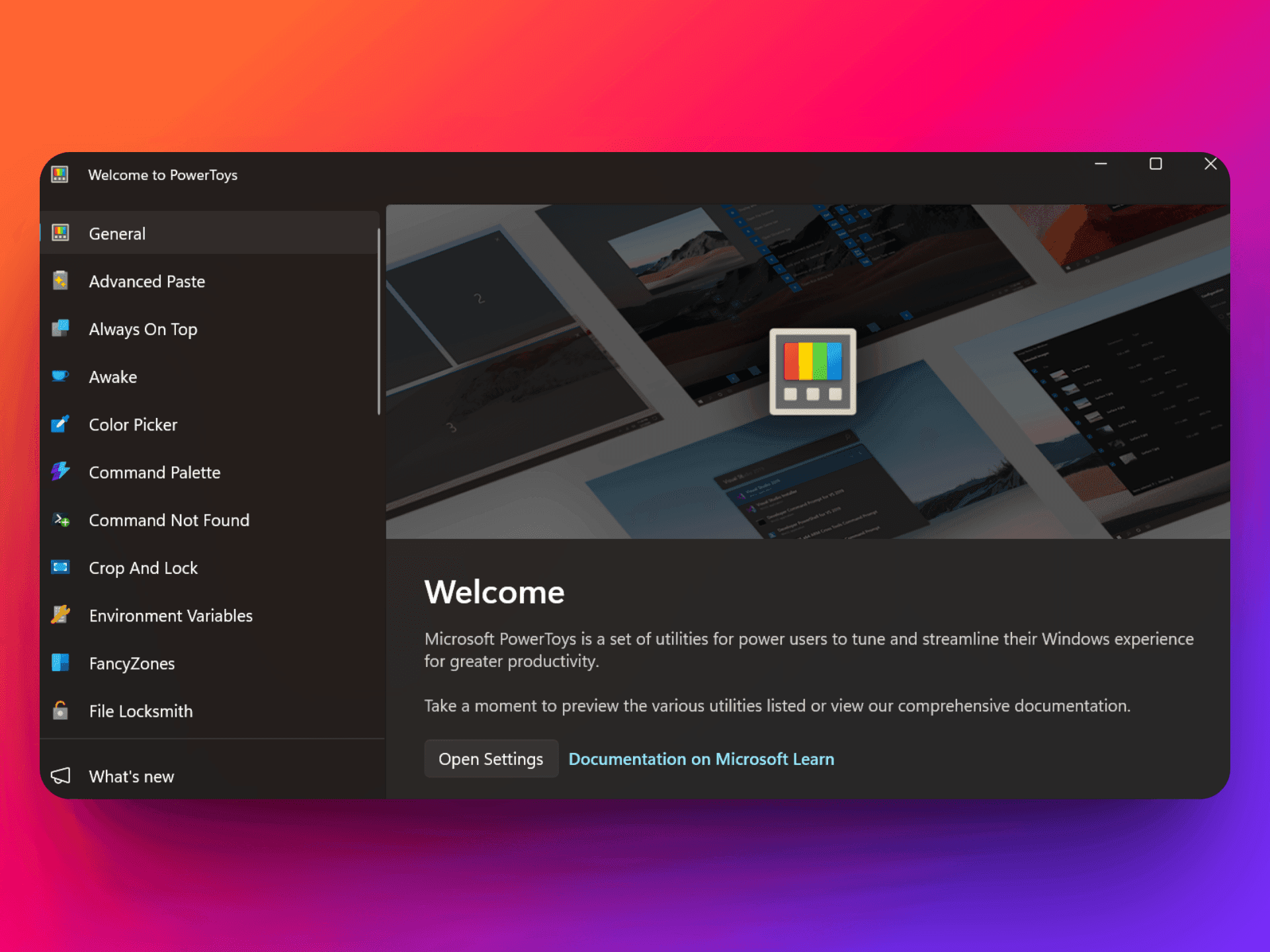 A screenshot of the main screen in PowerToys