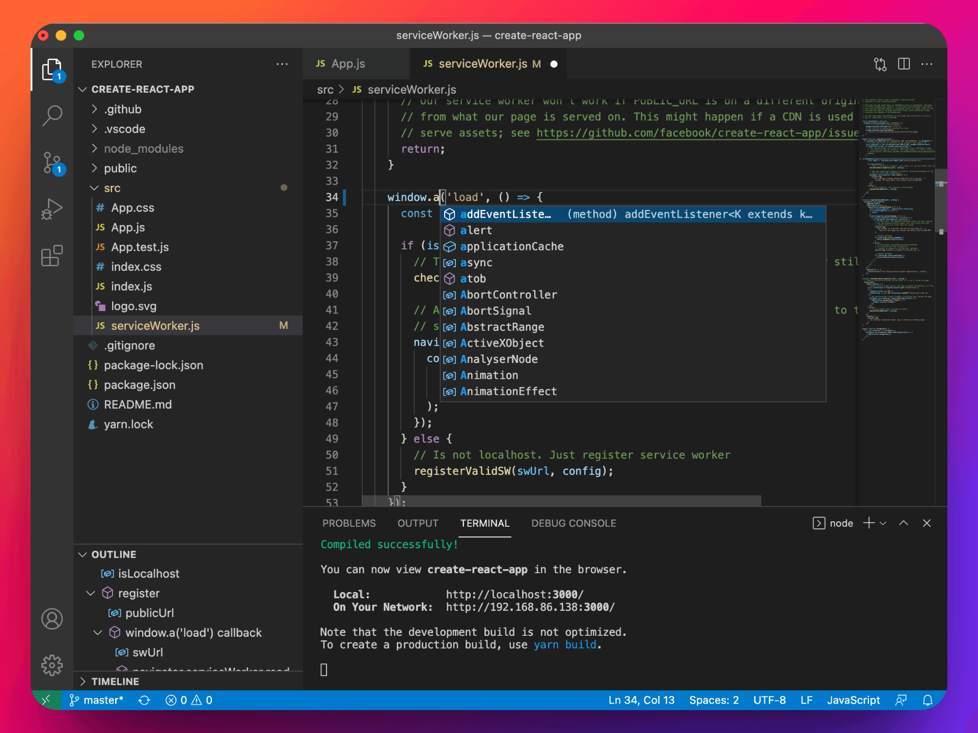 A screenshot of the main screen in Visual Studio Code